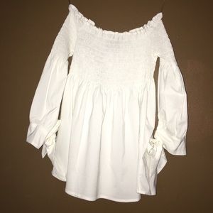 Cream smocked long sleeve top